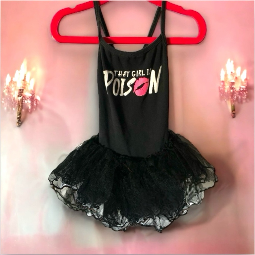 👚2/$10👗3/$12 That Girl Is Poison Black Criss Cross Back Tulle Tutu Leotard 2T
